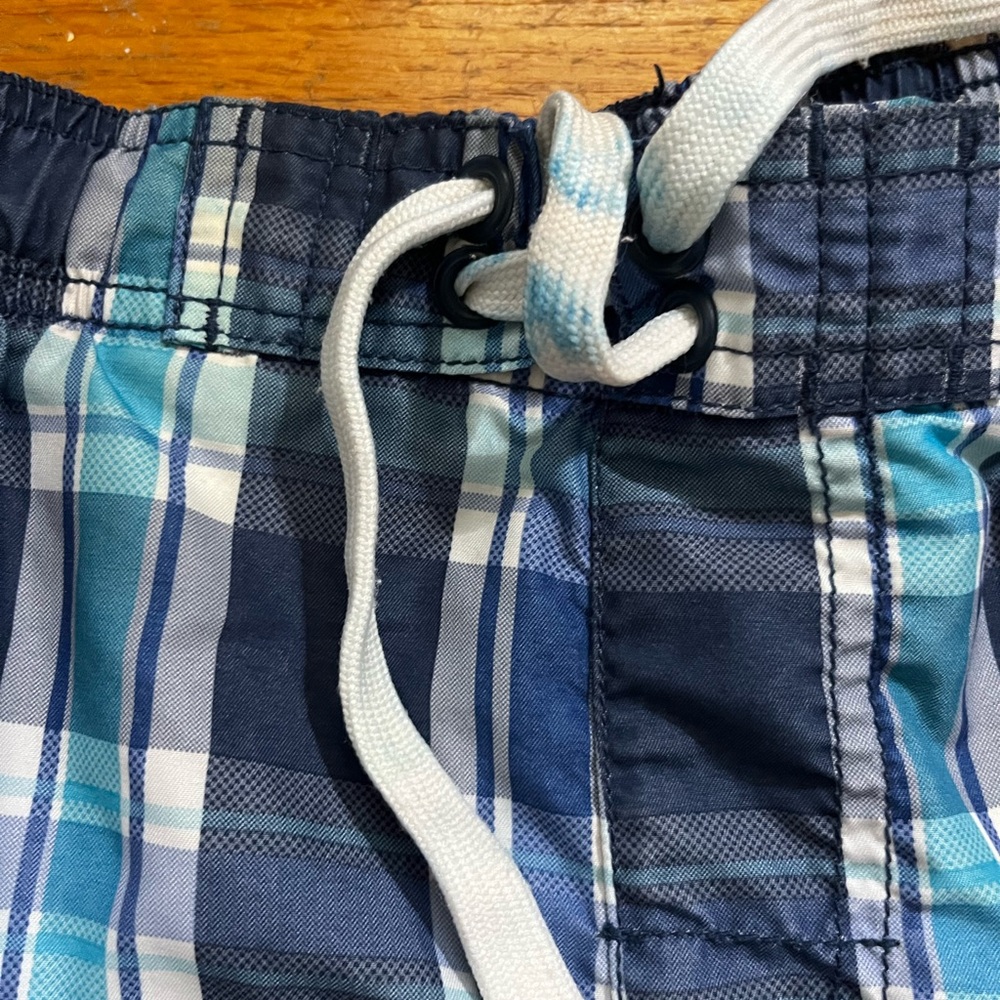 Boys Blue Plaid Swim Trunks - Picture 2 of 3